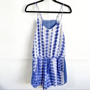 Blue White Tie Dye Lace Spaghetti Strap Romper